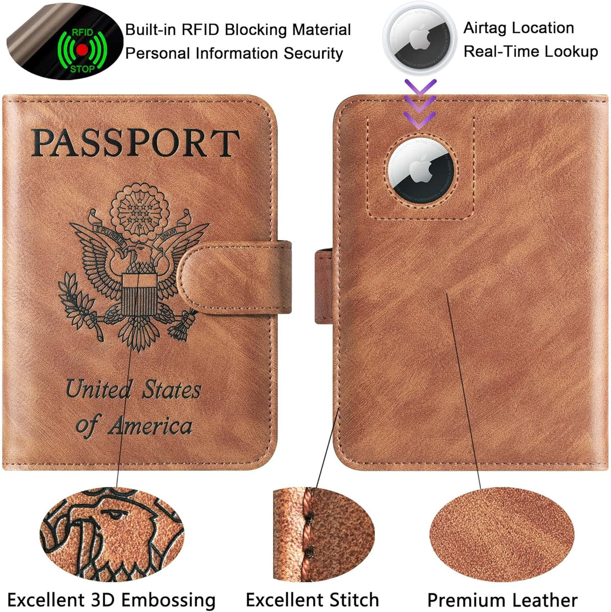 Passport Holder for Travel Essentials, Passport Cover, Rfid Blocking Wallet | Travel Wallet, Leather, Passport Case, Travel Accessories, Vacation Luggage Must Haves, for Men Women