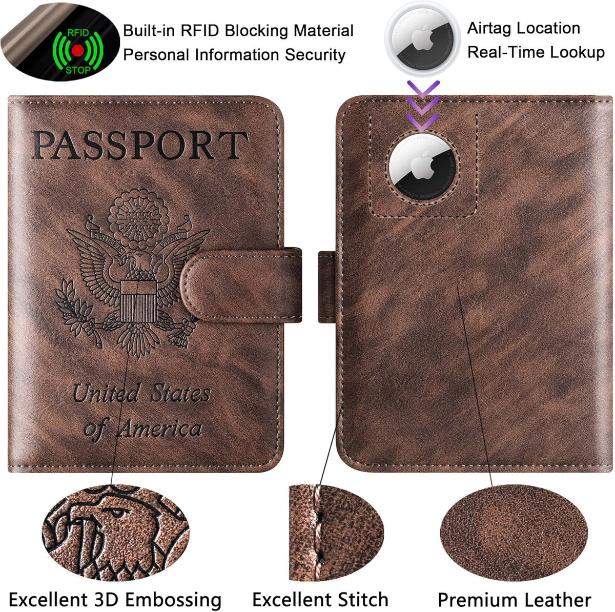 Passport Holder for Travel Essentials, Passport Cover, Rfid Blocking Wallet | Travel Wallet, Leather, Passport Case, Travel Accessories, Vacation Luggage Must Haves, for Men Women