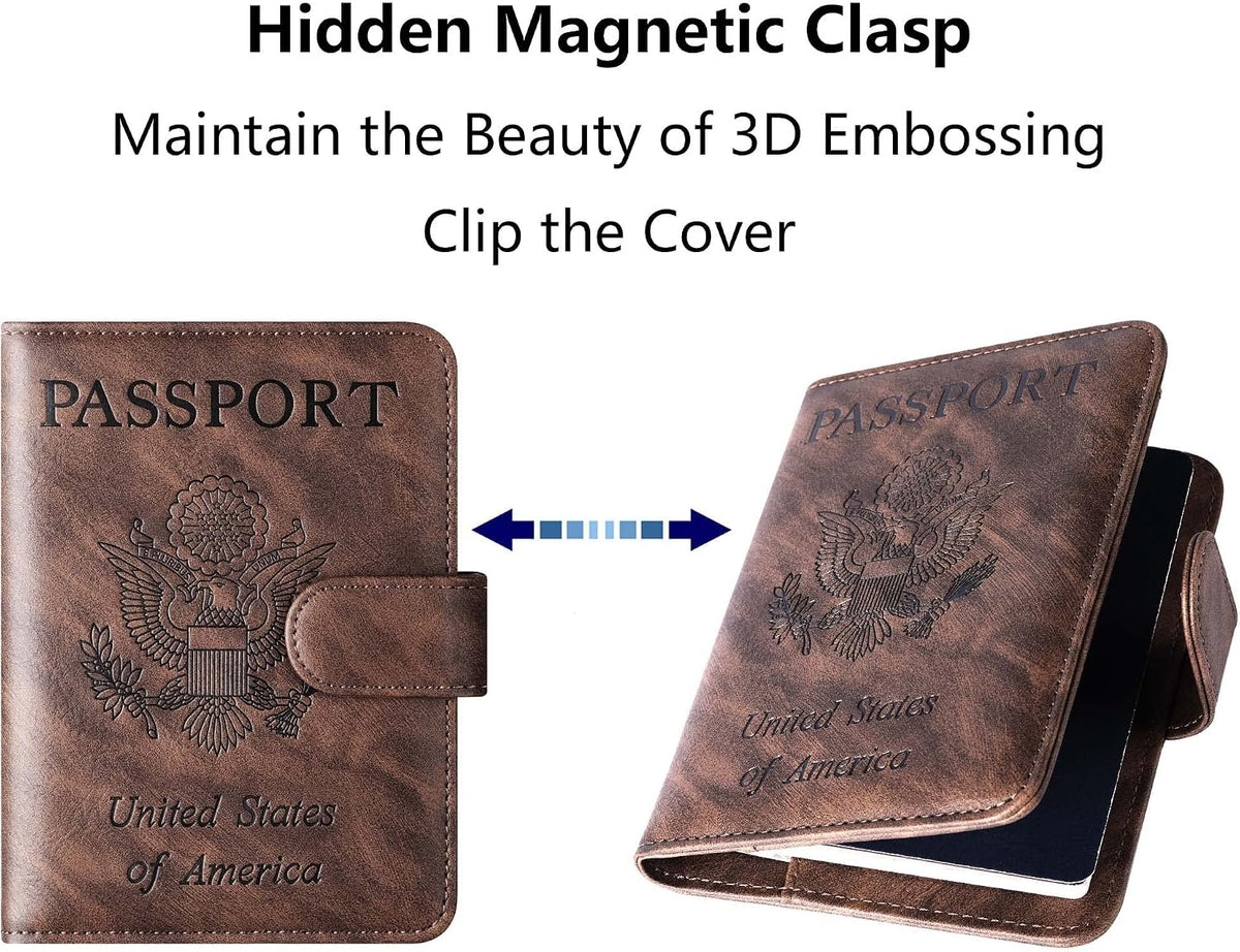 Passport Holder for Travel Essentials, Passport Cover, Rfid Blocking Wallet | Travel Wallet, Leather, Passport Case, Travel Accessories, Vacation Luggage Must Haves, for Men Women