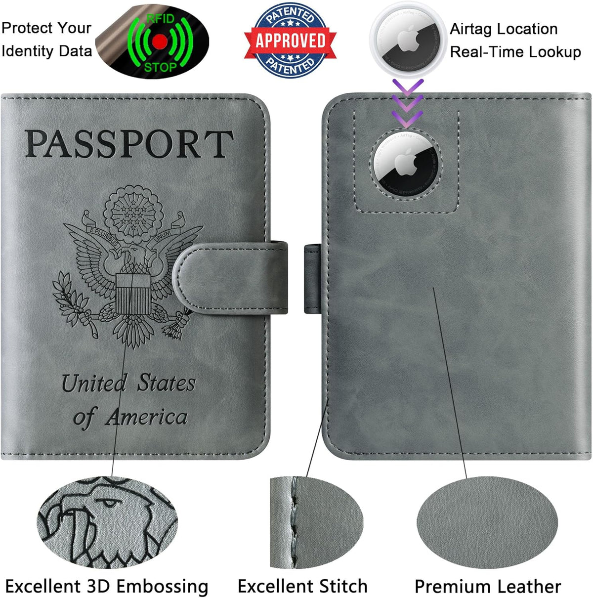 Passport Holder for Travel Essentials, Passport Cover, Rfid Blocking Wallet | Travel Wallet, Leather, Passport Case, Travel Accessories, Vacation Luggage Must Haves, for Men Women