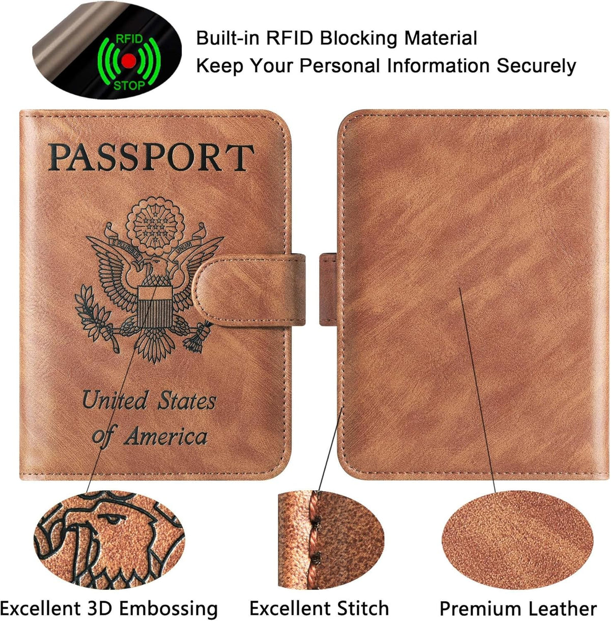 Passport Holder for Travel Essentials, Passport Cover, Rfid Blocking Wallet | Travel Wallet, Leather, Passport Case, Travel Accessories, Vacation Luggage Must Haves, for Men Women