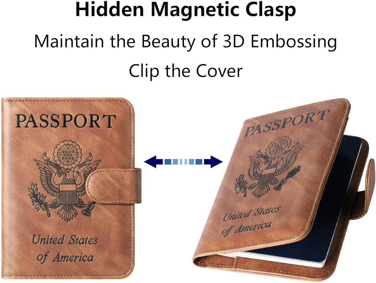 Passport Holder for Travel Essentials, Passport Cover, Rfid Blocking Wallet | Travel Wallet, Leather, Passport Case, Travel Accessories, Vacation Luggage Must Haves, for Men Women