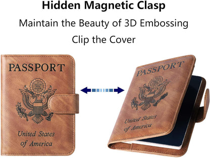 Passport Holder for Travel Essentials, Passport Cover, Rfid Blocking Wallet | Travel Wallet, Leather, Passport Case, Travel Accessories, Vacation Luggage Must Haves, for Men Women