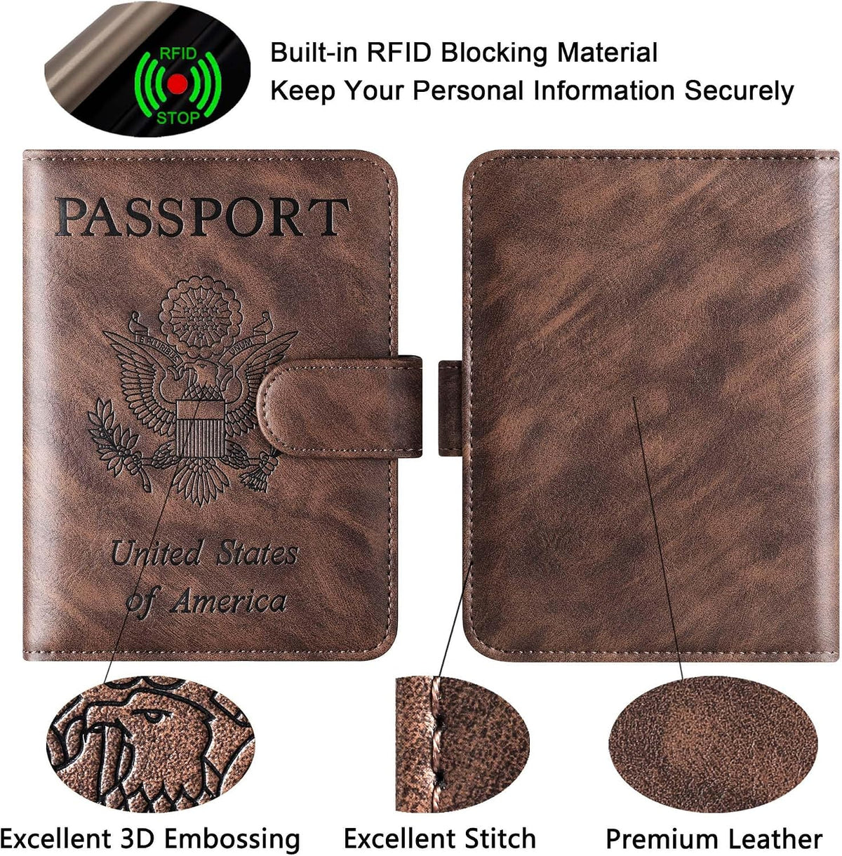Passport Holder for Travel Essentials, Passport Cover, Rfid Blocking Wallet | Travel Wallet, Leather, Passport Case, Travel Accessories, Vacation Luggage Must Haves, for Men Women