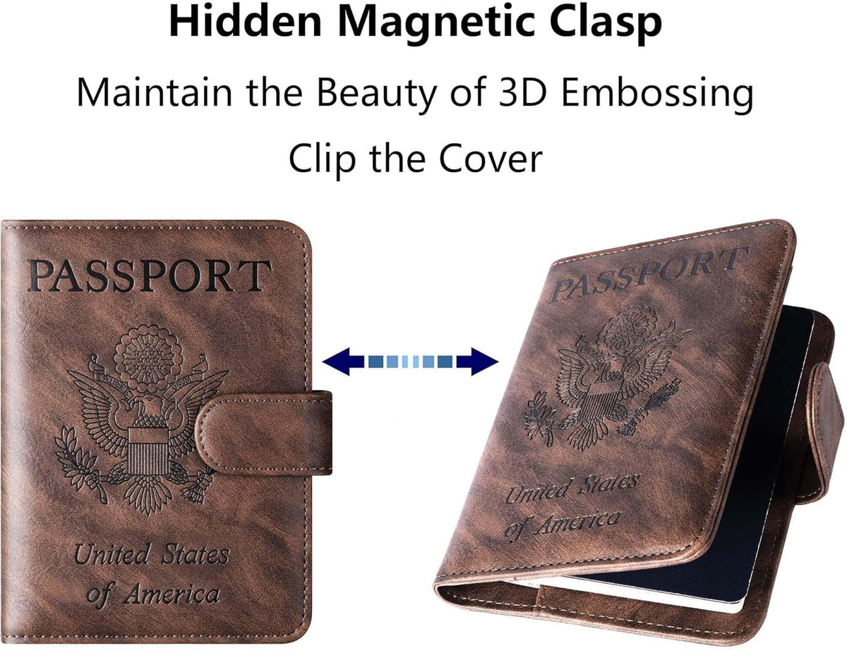 Passport Holder for Travel Essentials, Passport Cover, Rfid Blocking Wallet | Travel Wallet, Leather, Passport Case, Travel Accessories, Vacation Luggage Must Haves, for Men Women