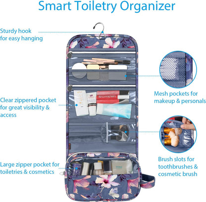 Portable Toiletry Cosmetic Travel Bag, Large Water Resistant Hanging Makeup Organizer Storage Pouch Case for Women Girls (Jungle Night)