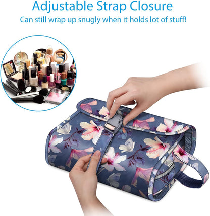 Portable Toiletry Cosmetic Travel Bag, Large Water Resistant Hanging Makeup Organizer Storage Pouch Case for Women Girls (Jungle Night)
