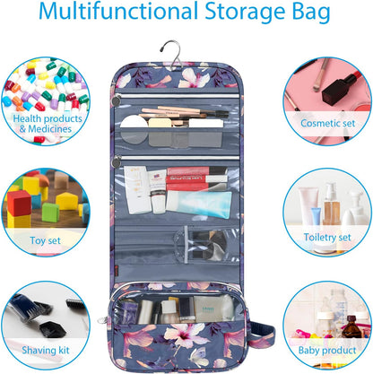 Portable Toiletry Cosmetic Travel Bag, Large Water Resistant Hanging Makeup Organizer Storage Pouch Case for Women Girls (Jungle Night)