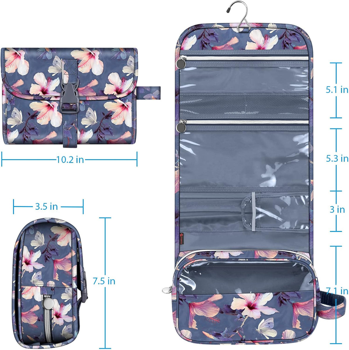 Portable Toiletry Cosmetic Travel Bag, Large Water Resistant Hanging Makeup Organizer Storage Pouch Case for Women Girls (Jungle Night)