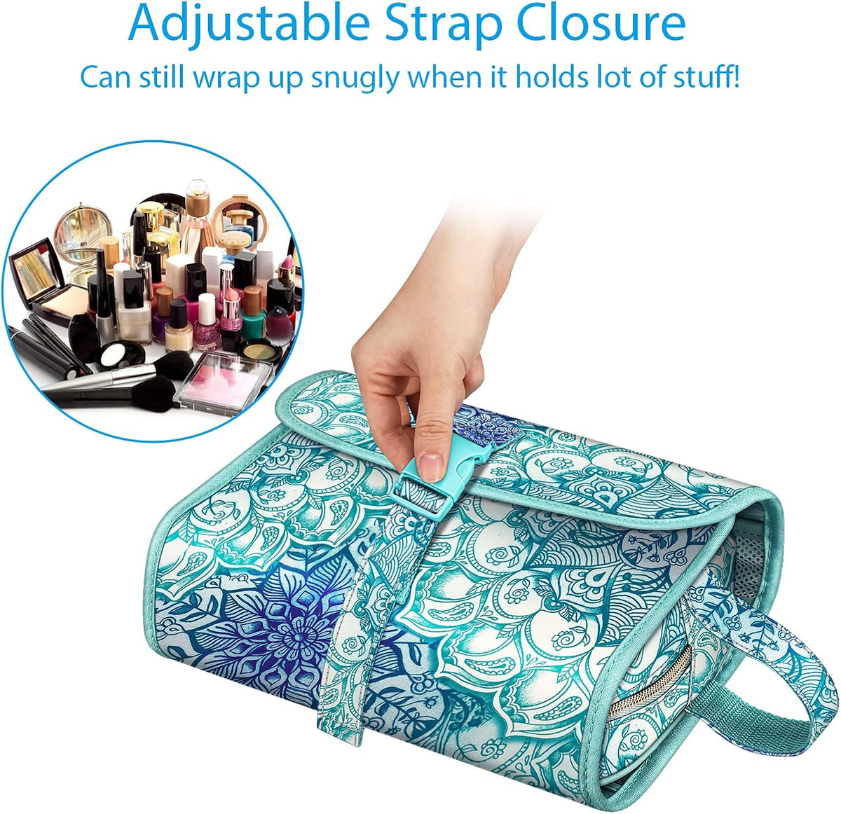 Portable Toiletry Cosmetic Travel Bag, Large Water Resistant Hanging Makeup Organizer Storage Pouch Case for Women Girls (Jungle Night)