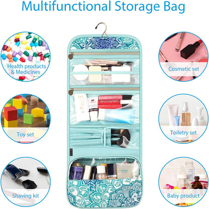 Portable Toiletry Cosmetic Travel Bag, Large Water Resistant Hanging Makeup Organizer Storage Pouch Case for Women Girls (Jungle Night)