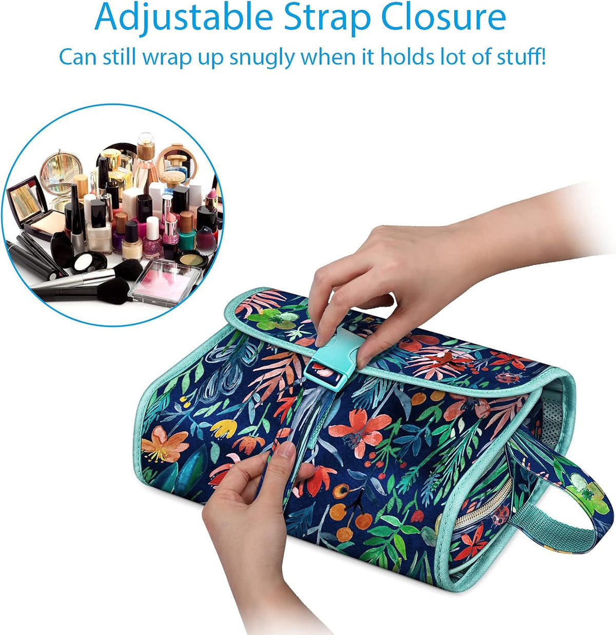 Portable Toiletry Cosmetic Travel Bag, Large Water Resistant Hanging Makeup Organizer Storage Pouch Case for Women Girls (Jungle Night)