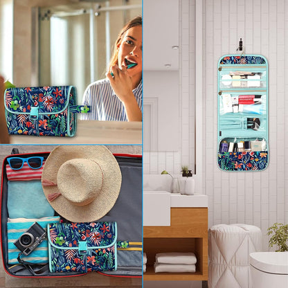 Portable Toiletry Cosmetic Travel Bag, Large Water Resistant Hanging Makeup Organizer Storage Pouch Case for Women Girls (Jungle Night)