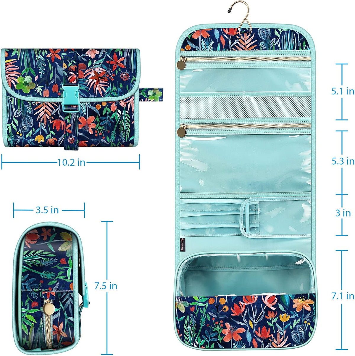Portable Toiletry Cosmetic Travel Bag, Large Water Resistant Hanging Makeup Organizer Storage Pouch Case for Women Girls (Jungle Night)
