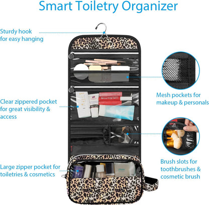 Portable Toiletry Cosmetic Travel Bag, Large Water Resistant Hanging Makeup Organizer Storage Pouch Case for Women Girls (Jungle Night)
