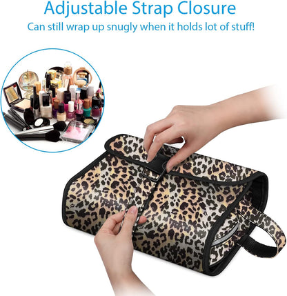 Portable Toiletry Cosmetic Travel Bag, Large Water Resistant Hanging Makeup Organizer Storage Pouch Case for Women Girls (Jungle Night)