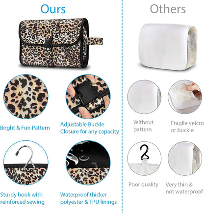 Portable Toiletry Cosmetic Travel Bag, Large Water Resistant Hanging Makeup Organizer Storage Pouch Case for Women Girls (Jungle Night)