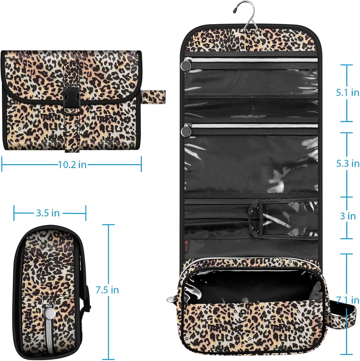 Portable Toiletry Cosmetic Travel Bag, Large Water Resistant Hanging Makeup Organizer Storage Pouch Case for Women Girls (Jungle Night)