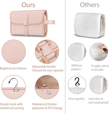 Portable Toiletry Cosmetic Travel Bag, Large Water Resistant Hanging Makeup Organizer Storage Pouch Case for Women Girls (Jungle Night)