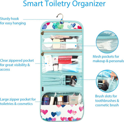 Portable Toiletry Cosmetic Travel Bag, Large Water Resistant Hanging Makeup Organizer Storage Pouch Case for Women Girls (Jungle Night)