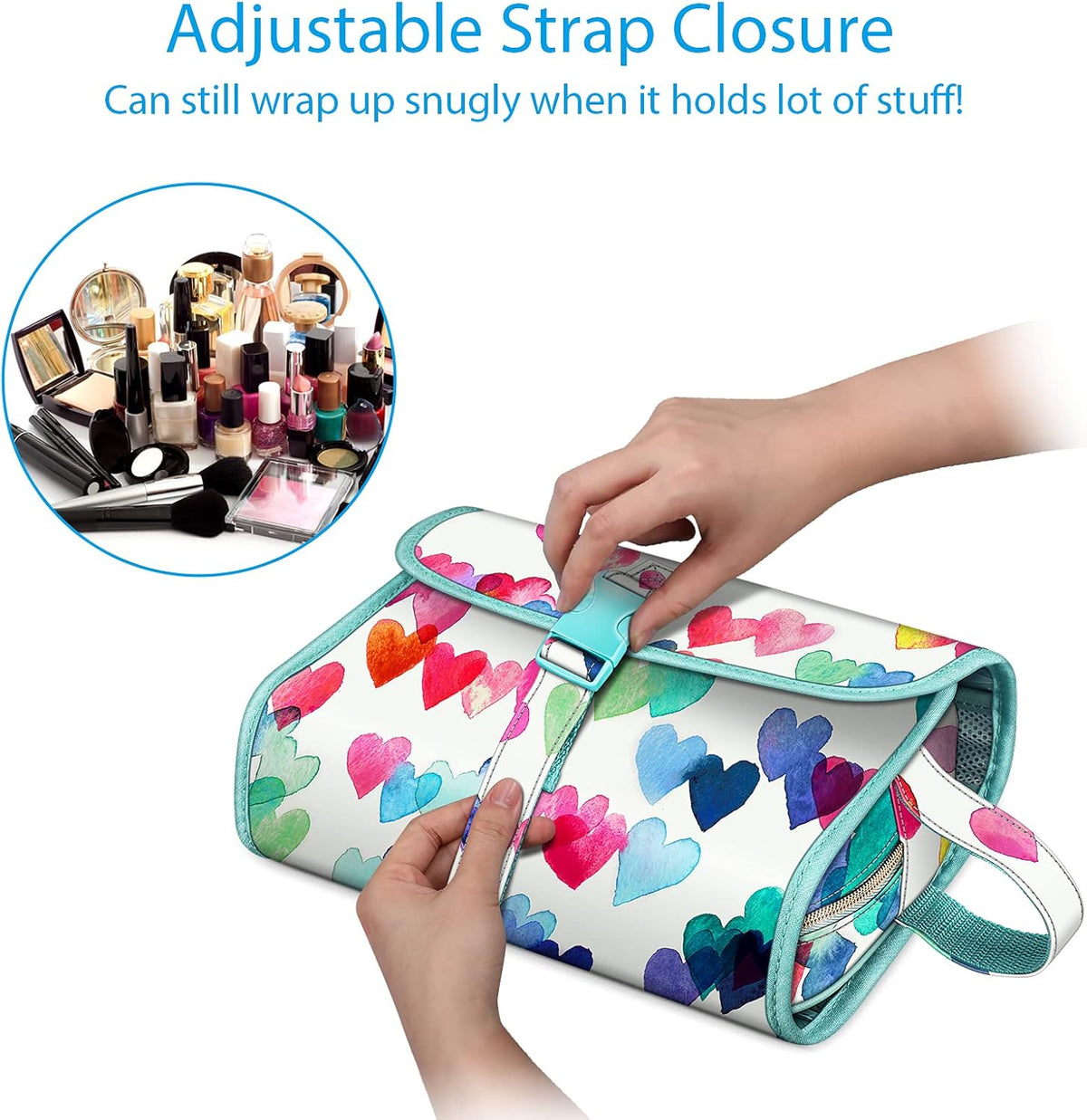 Portable Toiletry Cosmetic Travel Bag, Large Water Resistant Hanging Makeup Organizer Storage Pouch Case for Women Girls (Jungle Night)