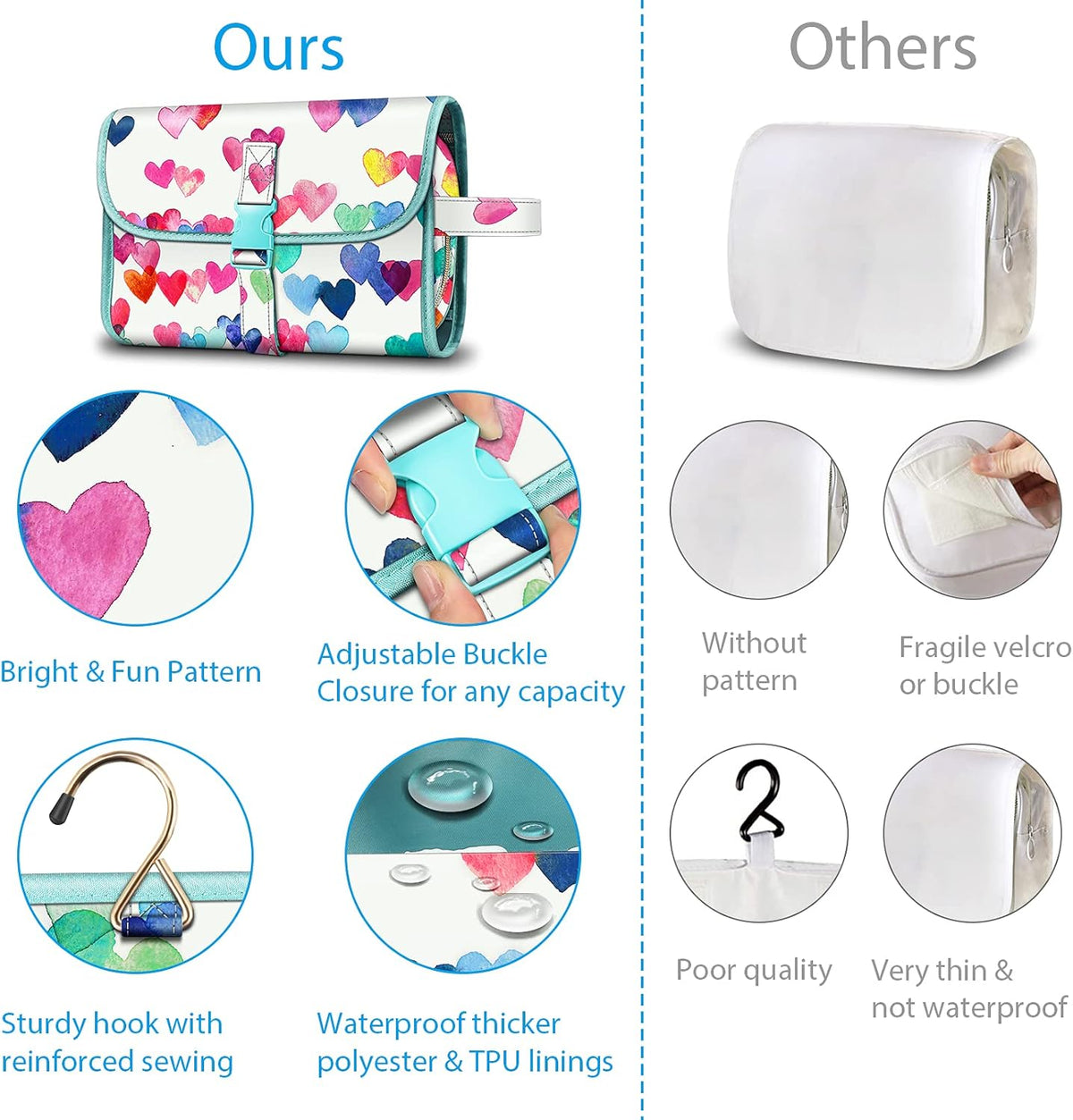 Portable Toiletry Cosmetic Travel Bag, Large Water Resistant Hanging Makeup Organizer Storage Pouch Case for Women Girls (Jungle Night)
