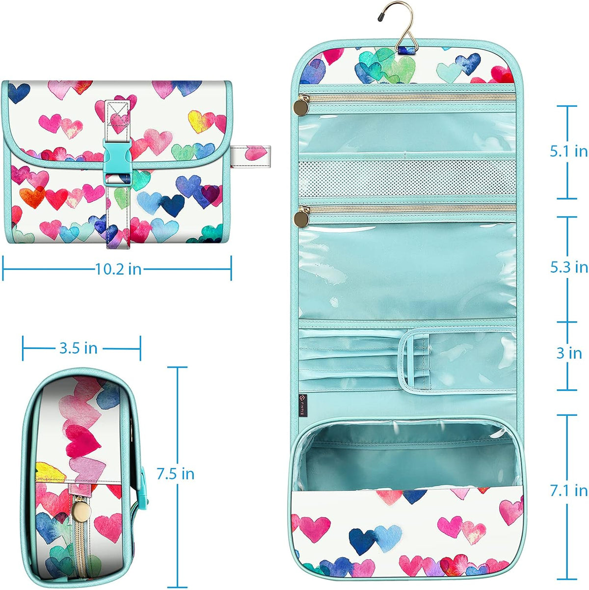 Portable Toiletry Cosmetic Travel Bag, Large Water Resistant Hanging Makeup Organizer Storage Pouch Case for Women Girls (Jungle Night)
