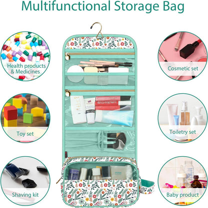 Portable Toiletry Cosmetic Travel Bag, Large Water Resistant Hanging Makeup Organizer Storage Pouch Case for Women Girls (Jungle Night)