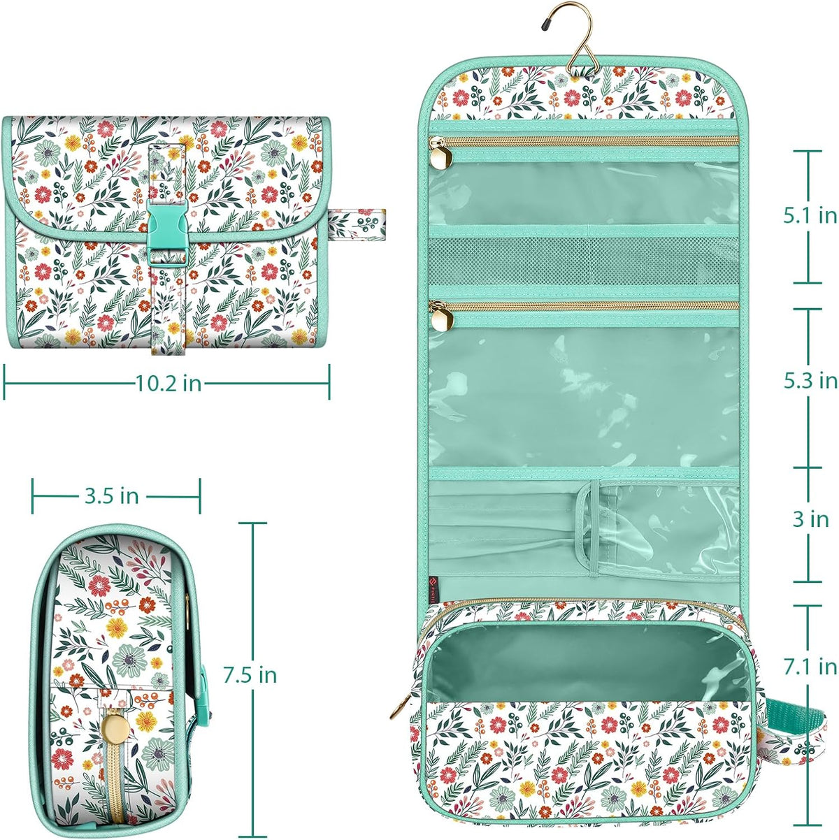 Portable Toiletry Cosmetic Travel Bag, Large Water Resistant Hanging Makeup Organizer Storage Pouch Case for Women Girls (Jungle Night)