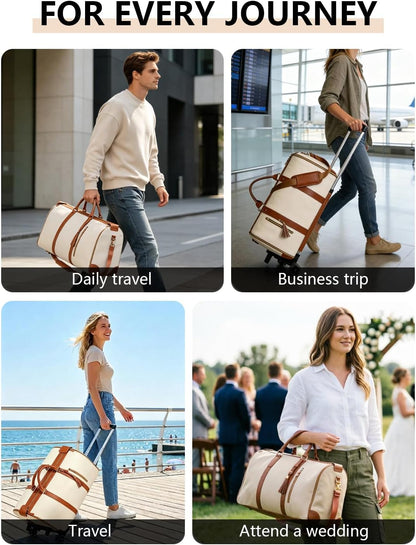 3 in 1 Convertible Garment Duffle Bags for Travel 45L Smooth Zipper Rolling Duffle Bag With Wheels Waterproof Carry On Duffle Bag for Men&Women with Weekends Weddings Business Short Trips Black