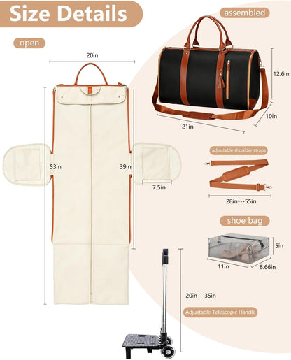 3 in 1 Convertible Garment Duffle Bags for Travel 45L Smooth Zipper Rolling Duffle Bag With Wheels Waterproof Carry On Duffle Bag for Men&Women with Weekends Weddings Business Short Trips Black