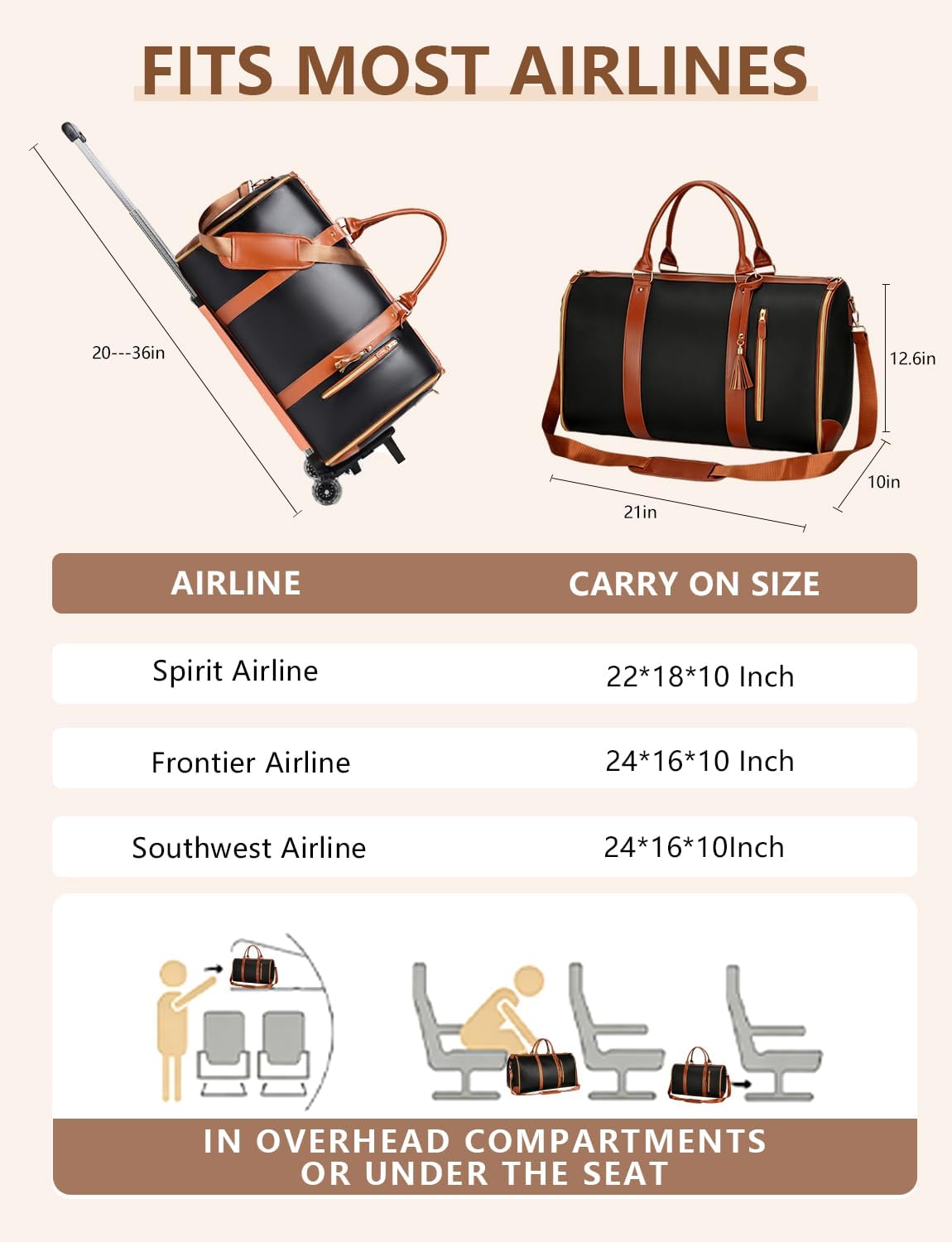 3 in 1 Convertible Garment Duffle Bags for Travel 45L Smooth Zipper Rolling Duffle Bag With Wheels Waterproof Carry On Duffle Bag for Men&Women with Weekends Weddings Business Short Trips Black