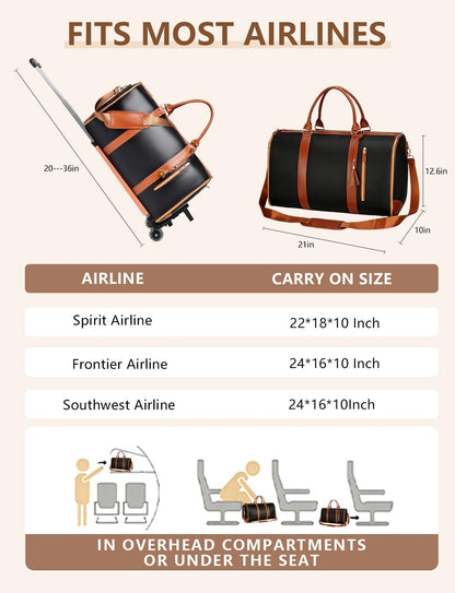 3 in 1 Convertible Garment Duffle Bags for Travel 45L Smooth Zipper Rolling Duffle Bag With Wheels Waterproof Carry On Duffle Bag for Men&Women with Weekends Weddings Business Short Trips Black