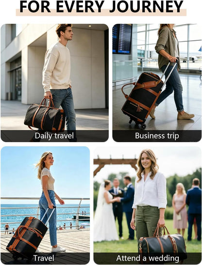 3 in 1 Convertible Garment Duffle Bags for Travel 45L Smooth Zipper Rolling Duffle Bag With Wheels Waterproof Carry On Duffle Bag for Men&Women with Weekends Weddings Business Short Trips Black