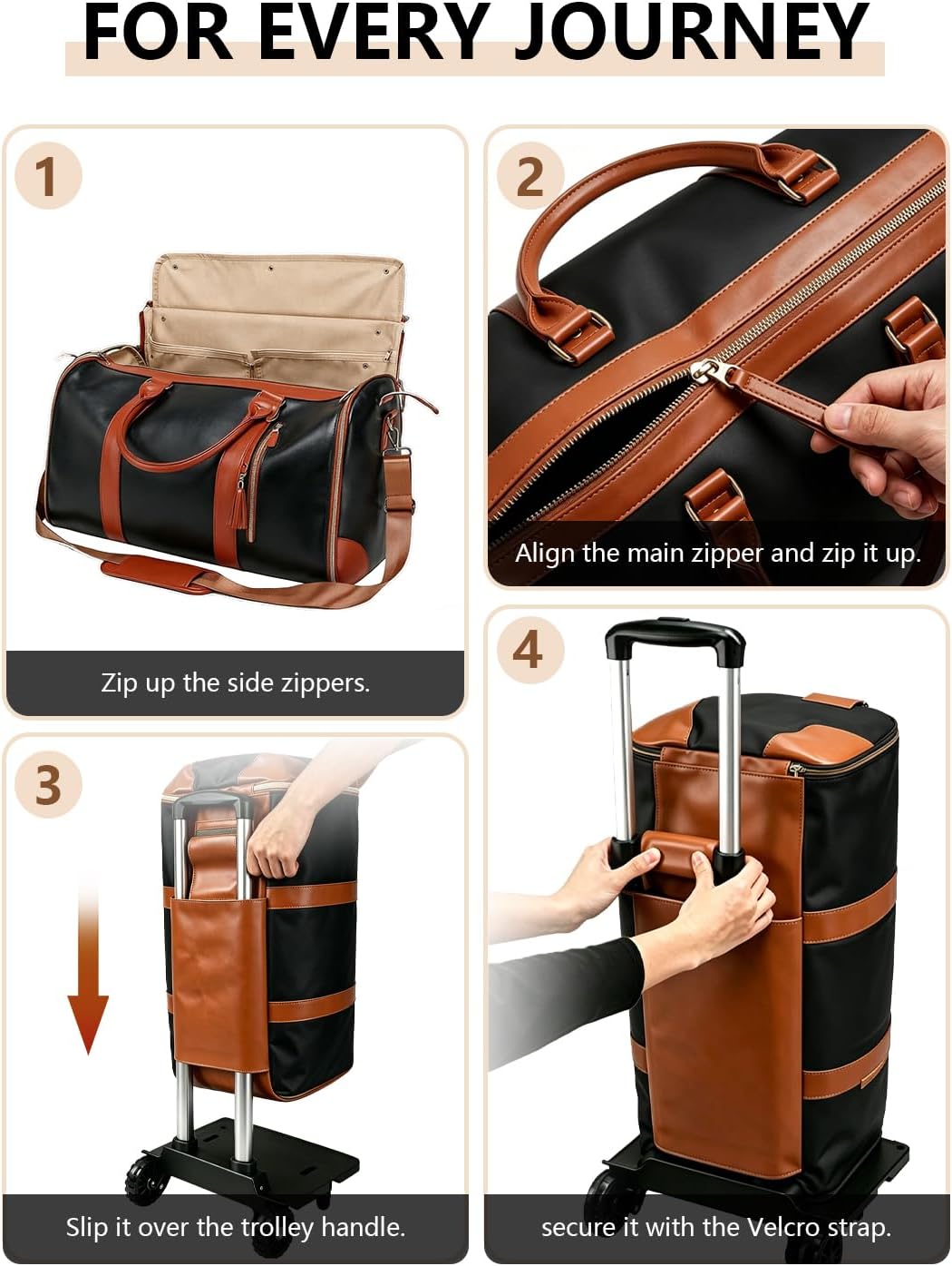 3 in 1 Convertible Garment Duffle Bags for Travel 45L Smooth Zipper Rolling Duffle Bag With Wheels Waterproof Carry On Duffle Bag for Men&Women with Weekends Weddings Business Short Trips Black