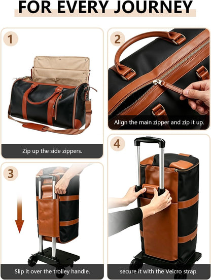 3 in 1 Convertible Garment Duffle Bags for Travel 45L Smooth Zipper Rolling Duffle Bag With Wheels Waterproof Carry On Duffle Bag for Men&Women with Weekends Weddings Business Short Trips Black