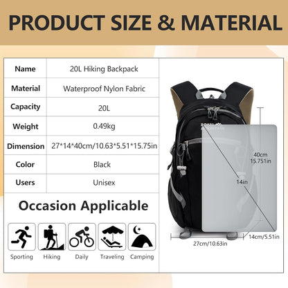 Small Hiking Backpack, 20L Lightweight Travel Backpacks For Men Women, Water Resistant Outdoor Day Pack, Ultralight Camping Daypack Backpacks Fit For Camping. (With Rain-cover)