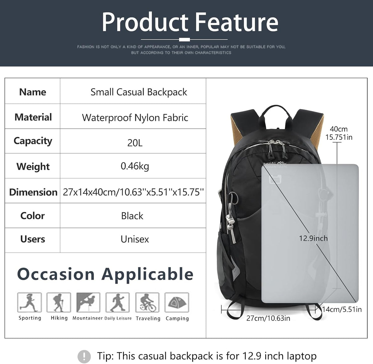 Small Hiking Backpack, 20L Lightweight Travel Backpacks For Men Women, Water Resistant Outdoor Day Pack, Ultralight Camping Daypack Backpacks Fit For Camping. (With Rain-cover)