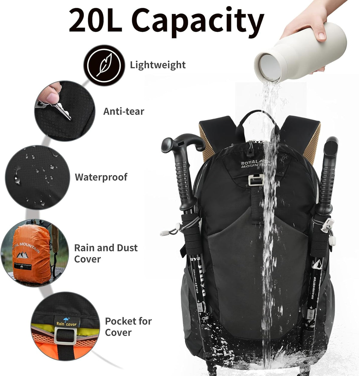Small Hiking Backpack, 20L Lightweight Travel Backpacks For Men Women, Water Resistant Outdoor Day Pack, Ultralight Camping Daypack Backpacks Fit For Camping. (With Rain-cover)