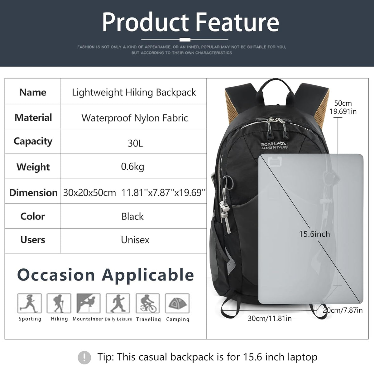 Small Hiking Backpack, 20L Lightweight Travel Backpacks For Men Women, Water Resistant Outdoor Day Pack, Ultralight Camping Daypack Backpacks Fit For Camping. (With Rain-cover)