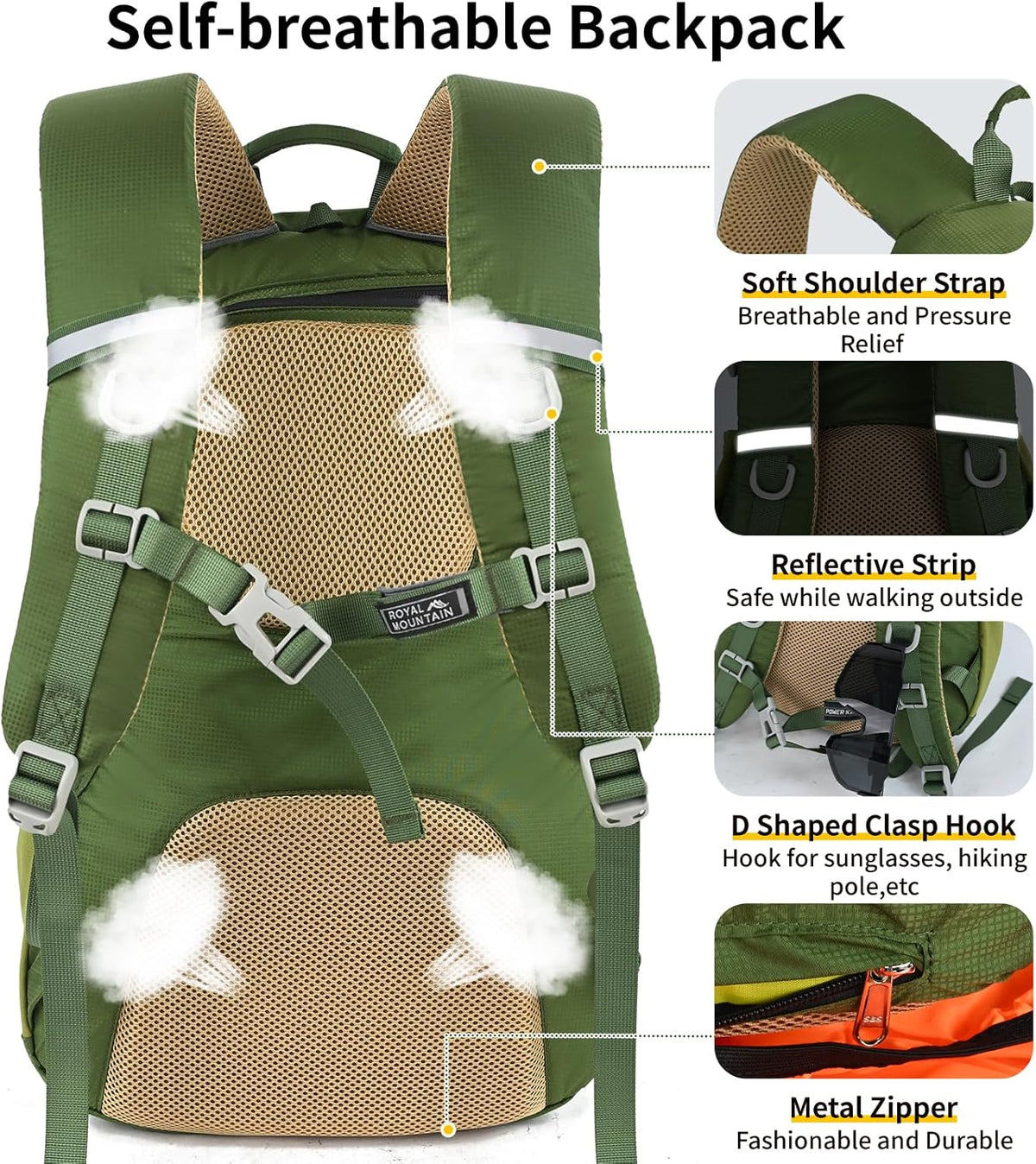 Small Hiking Backpack, 20L Lightweight Travel Backpacks For Men Women, Water Resistant Outdoor Day Pack, Ultralight Camping Daypack Backpacks Fit For Camping. (With Rain-cover)
