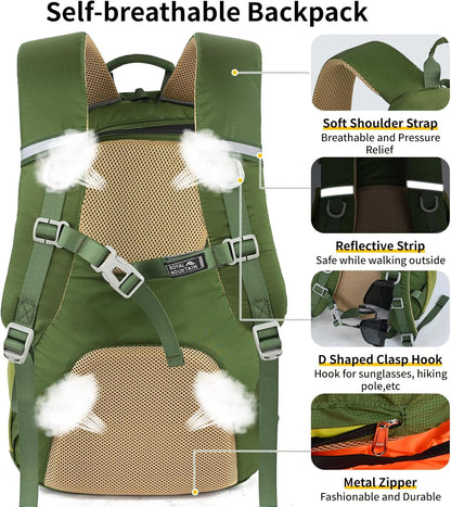 Small Hiking Backpack, 20L Lightweight Travel Backpacks For Men Women, Water Resistant Outdoor Day Pack, Ultralight Camping Daypack Backpacks Fit For Camping. (With Rain-cover)