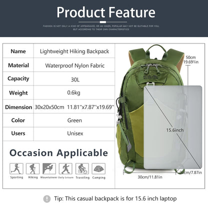 Small Hiking Backpack, 20L Lightweight Travel Backpacks For Men Women, Water Resistant Outdoor Day Pack, Ultralight Camping Daypack Backpacks Fit For Camping. (With Rain-cover)