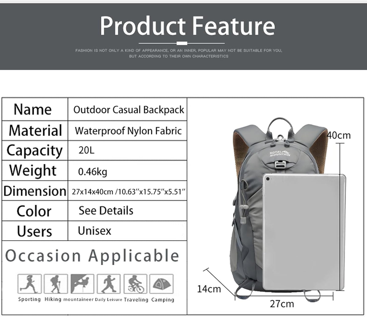 Small Hiking Backpack, 20L Lightweight Travel Backpacks For Men Women, Water Resistant Outdoor Day Pack, Ultralight Camping Daypack Backpacks Fit For Camping. (With Rain-cover)