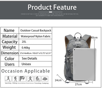 Small Hiking Backpack, 20L Lightweight Travel Backpacks For Men Women, Water Resistant Outdoor Day Pack, Ultralight Camping Daypack Backpacks Fit For Camping. (With Rain-cover)