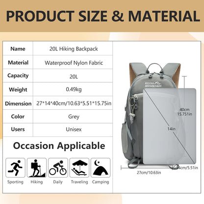 Small Hiking Backpack, 20L Lightweight Travel Backpacks For Men Women, Water Resistant Outdoor Day Pack, Ultralight Camping Daypack Backpacks Fit For Camping. (With Rain-cover)