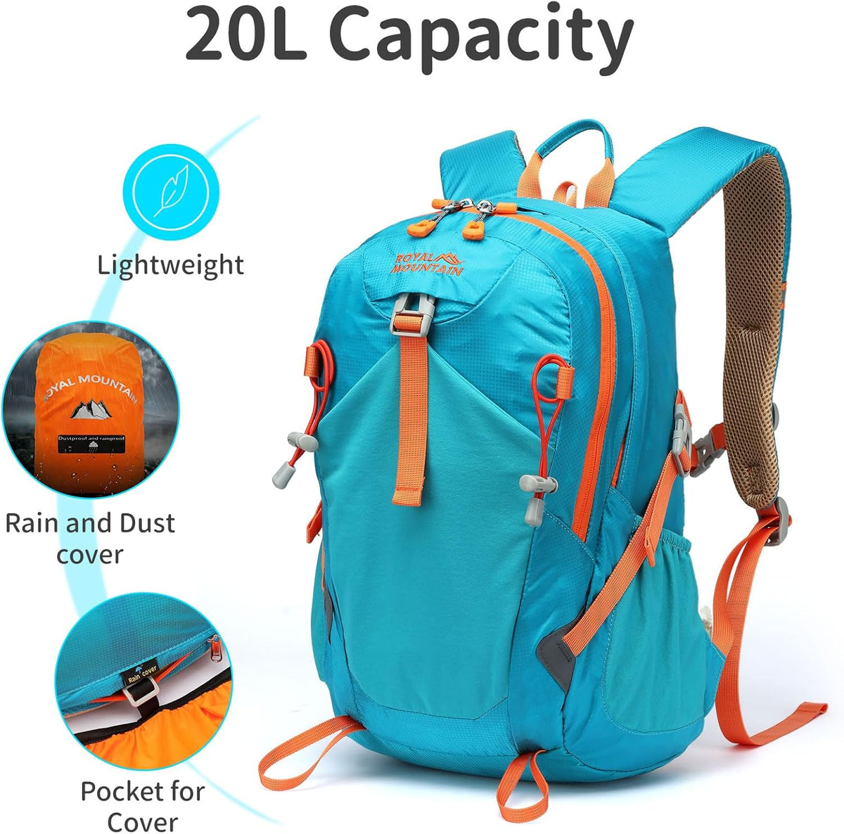 Small Hiking Backpack, 20L Lightweight Travel Backpacks For Men Women, Water Resistant Outdoor Day Pack, Ultralight Camping Daypack Backpacks Fit For Camping. (With Rain-cover)