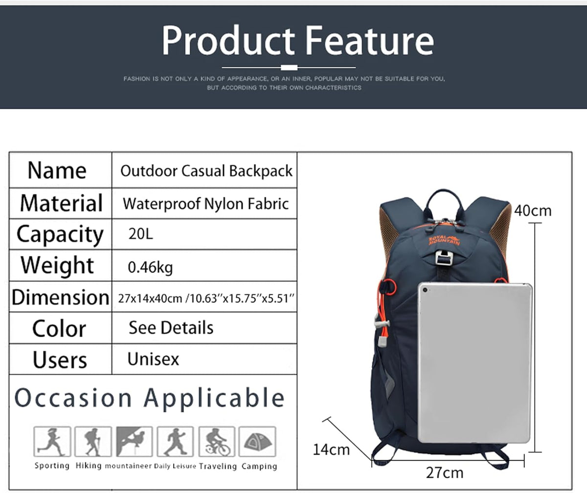 Small Hiking Backpack, 20L Lightweight Travel Backpacks For Men Women, Water Resistant Outdoor Day Pack, Ultralight Camping Daypack Backpacks Fit For Camping. (With Rain-cover)