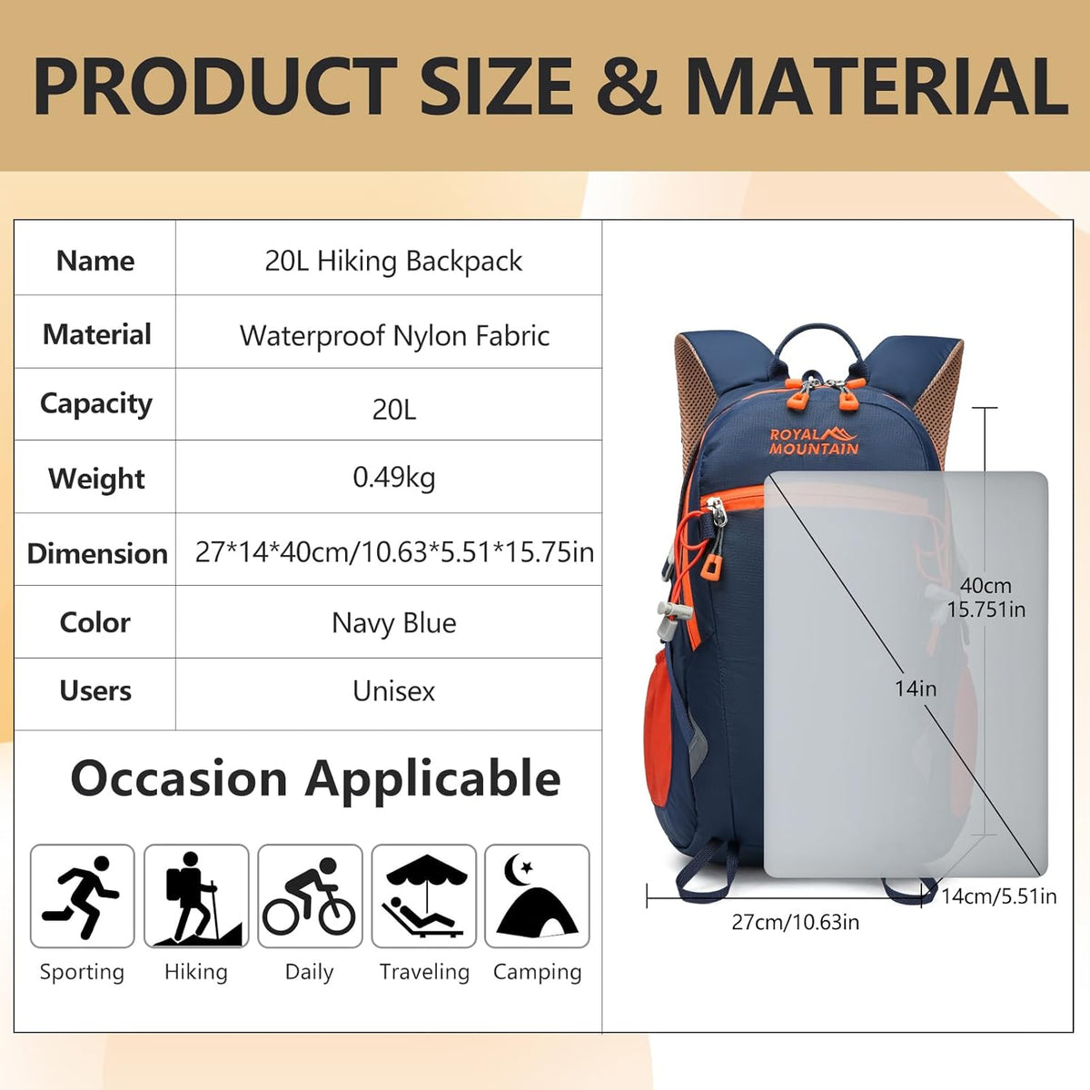 Small Hiking Backpack, 20L Lightweight Travel Backpacks For Men Women, Water Resistant Outdoor Day Pack, Ultralight Camping Daypack Backpacks Fit For Camping. (With Rain-cover)