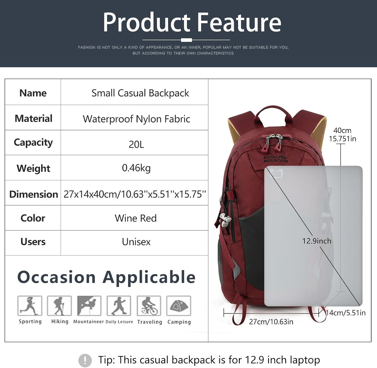 Small Hiking Backpack, 20L Lightweight Travel Backpacks For Men Women, Water Resistant Outdoor Day Pack, Ultralight Camping Daypack Backpacks Fit For Camping. (With Rain-cover)